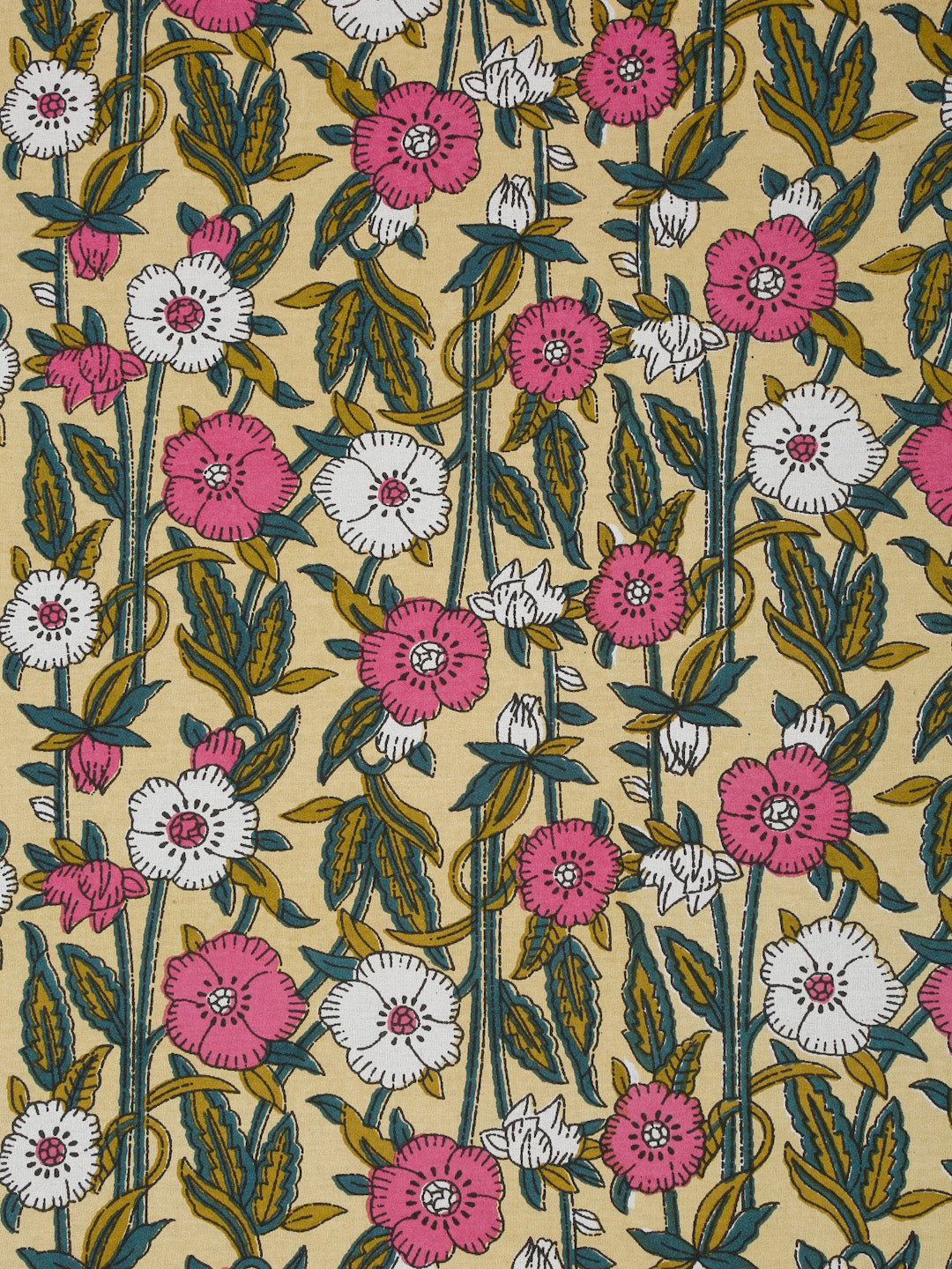 Yellow Floral Print Cotton Double Bed sheet with 2 Pillow Covers