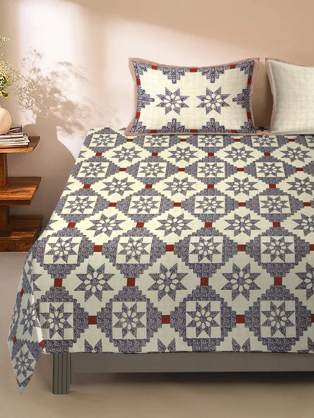 King Size Floral Print Cotton Bed Sheet with 2 Pillow Covers