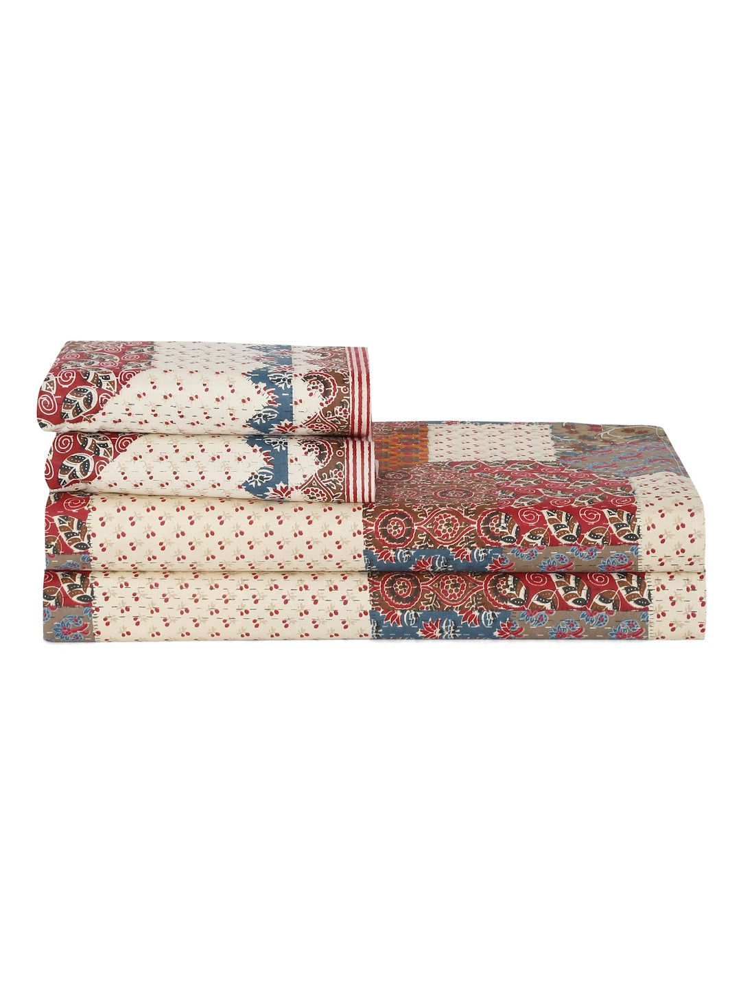 King Size Geometric Print Cotton Bed Sheet with 2 Pillow Covers
