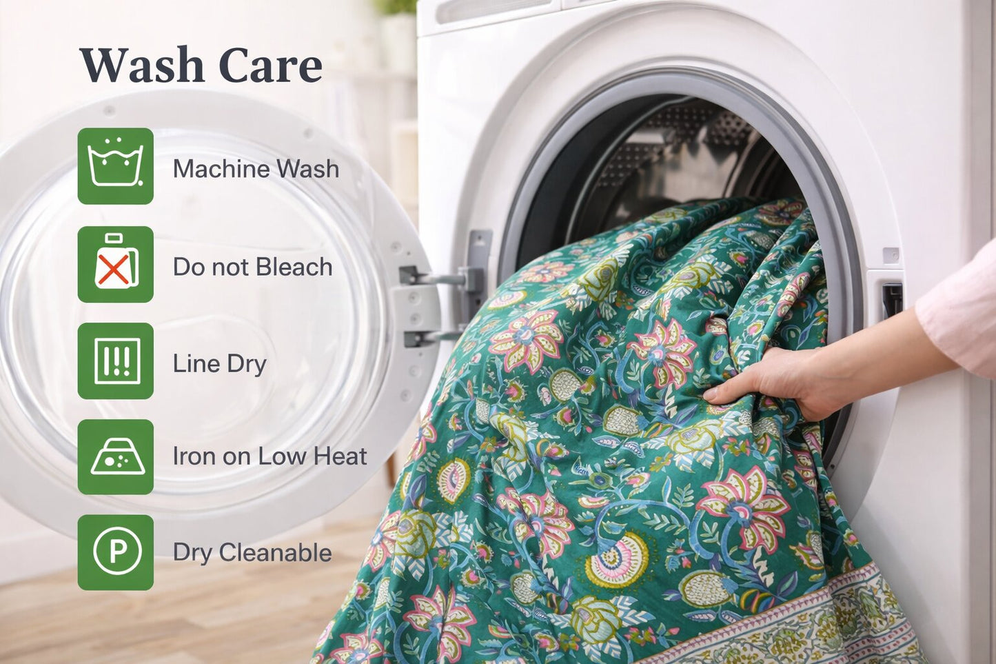 Green Floral Cotton Bedsheet with Pillow Covers – Premium King Size Bed Set