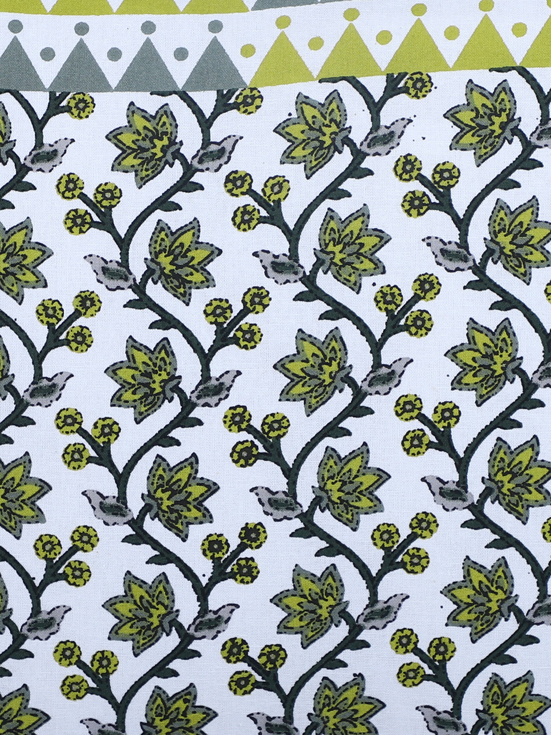 Rajasthan Décor Hand Block Floral White and Green Cotton Cushion Cover set of 2 (16x16 inches)