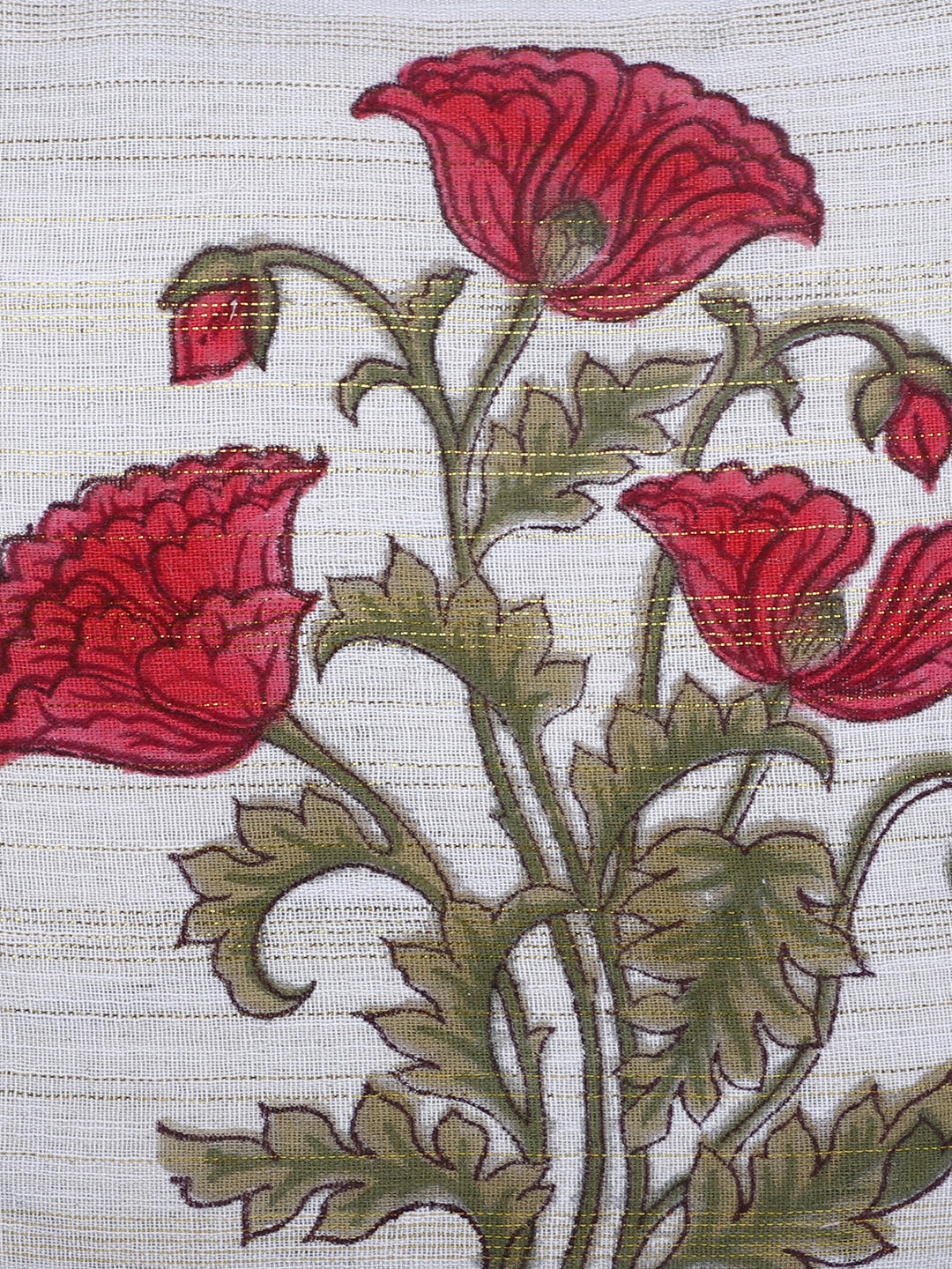Rajasthan Décor Hand Block Floral White and Pink Cotton Cushion Cover set of 2 (16x16 inches)