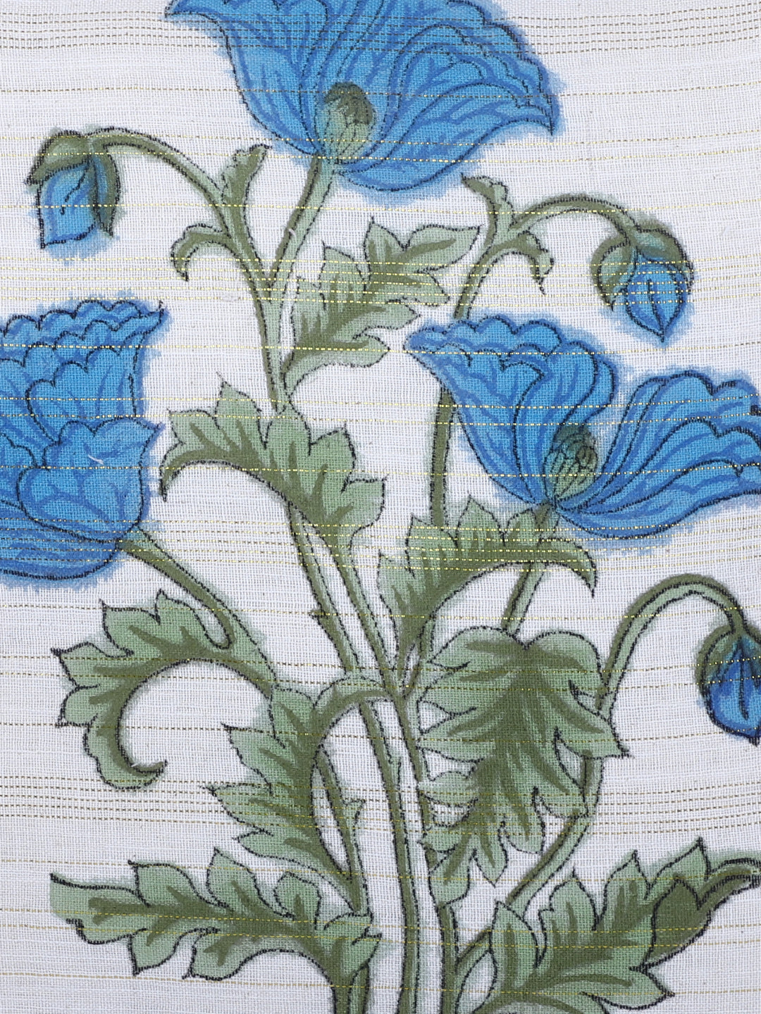 Rajasthan Décor Hand Block Floral White and Turquoise Cotton Cushion Cover set of 2 (16x16 inches)