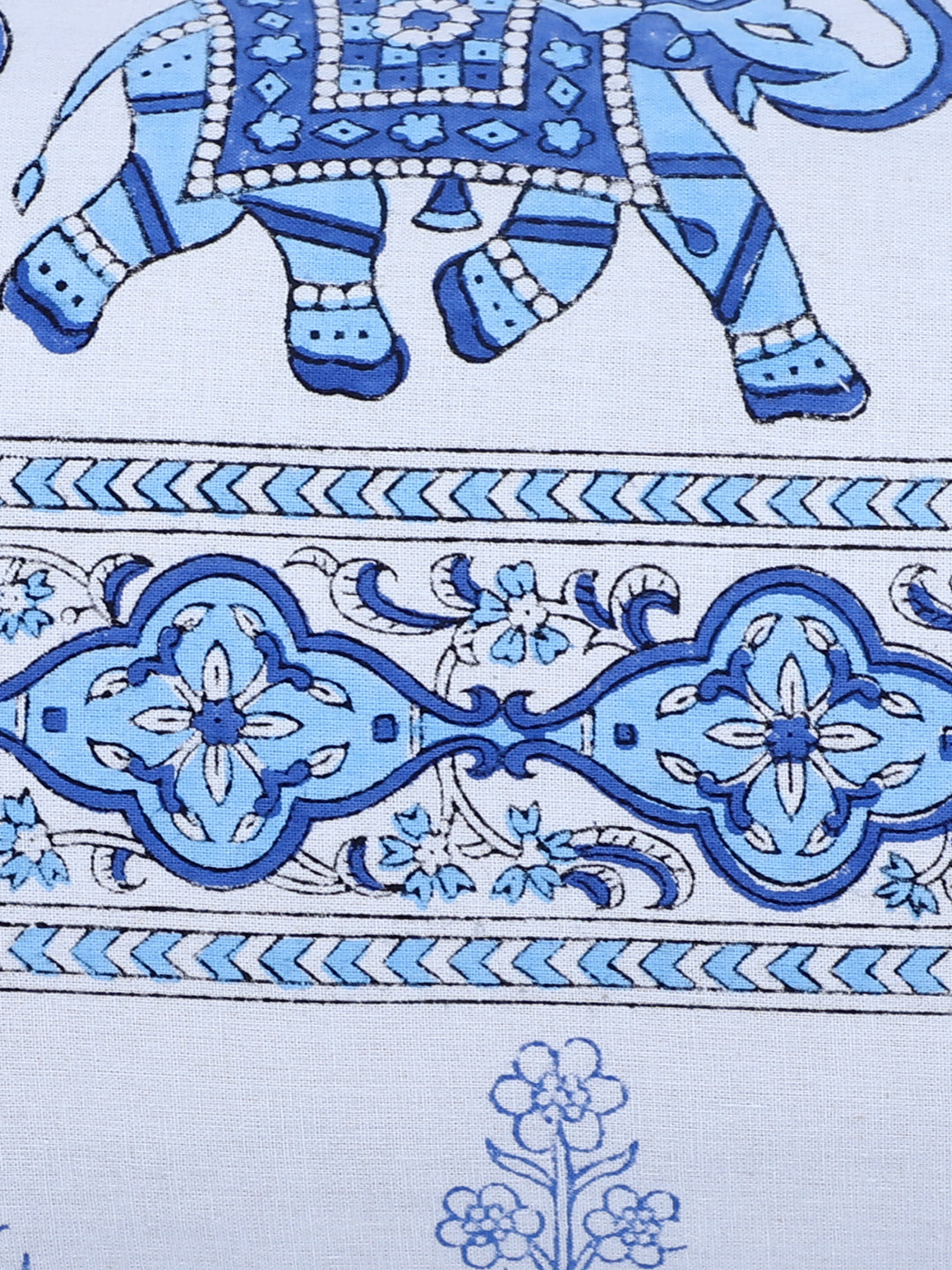 Rajasthan Décor Hand Block Animal Pattern White and Sky Blue Cotton Cushion Cover set of 2 (12x18 inches)