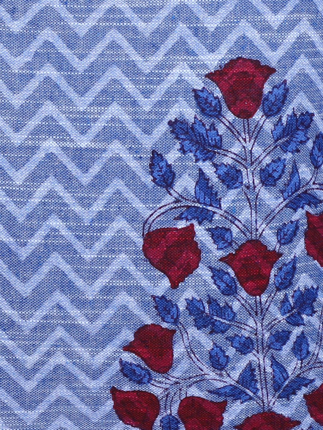 Rajasthan Décor Hand Block Floral Sky Blue Cotton Cushion Cover set of 2 (16x16 inches)