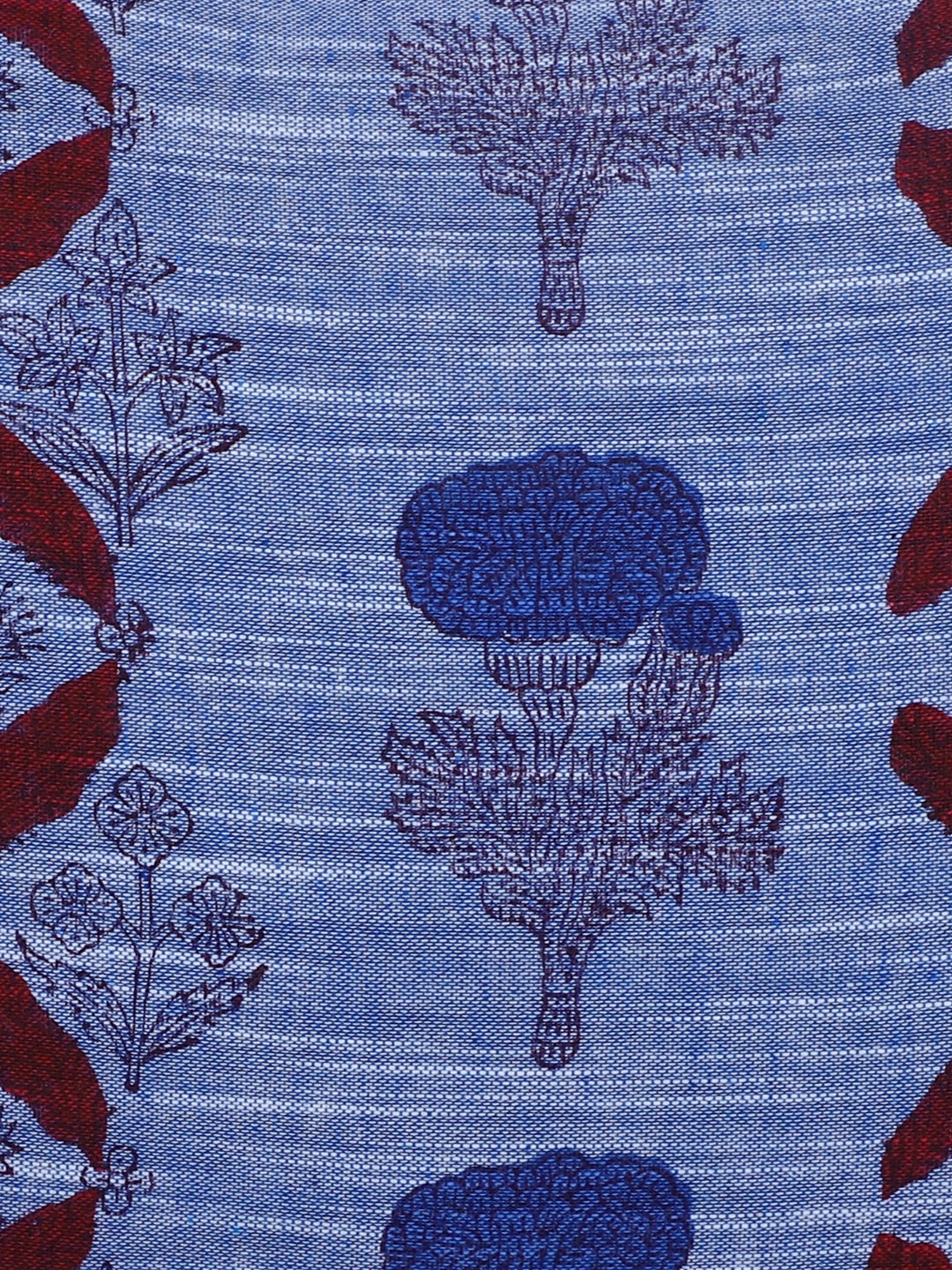 Rajasthan Décor Hand Block Floral Sky Blue Cotton Cushion Cover set of 2 (16x16 inches)