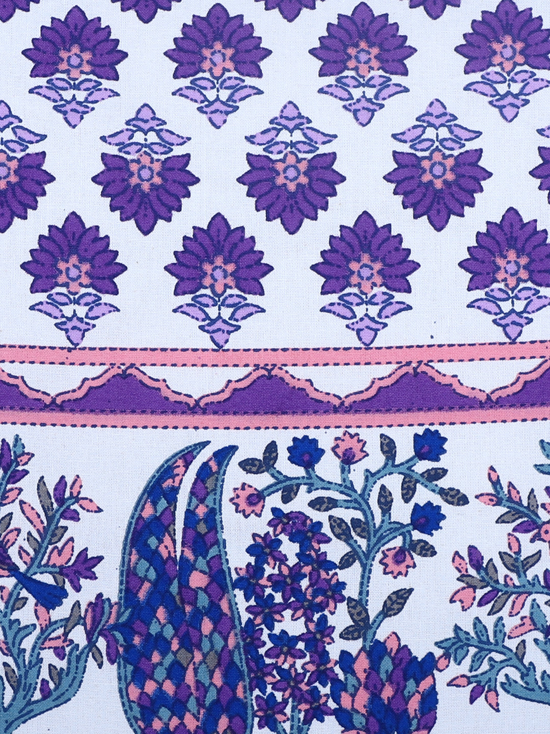 Rajasthan Décor Hand Block Floral White and Indigo Cotton Cushion Cover set of 2 (16x16 inches)