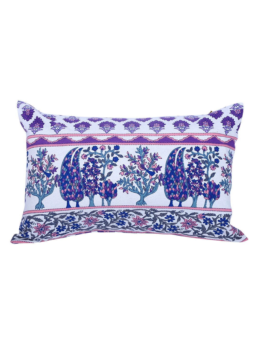 Rajasthan Décor Hand Block Floral White and Indigo Cotton Cushion Cover set of 2 (12x18 inches)