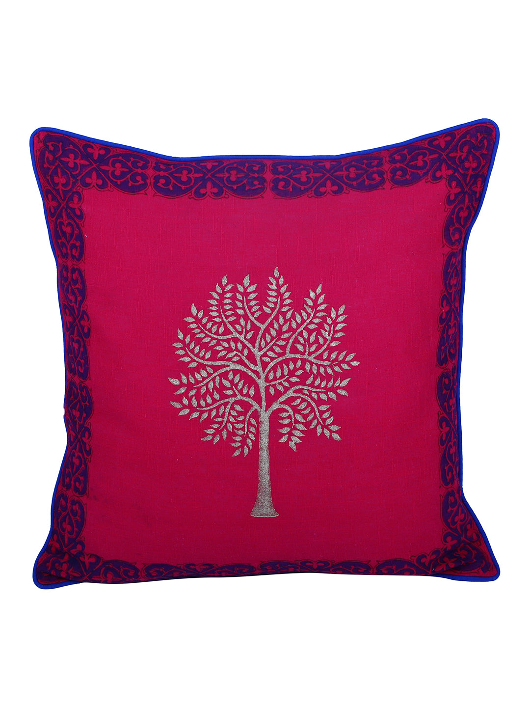 Rajasthan Décor Hand Block Floral Pink Color Cotton Cushion Cover set of 2 (16x16 inches)