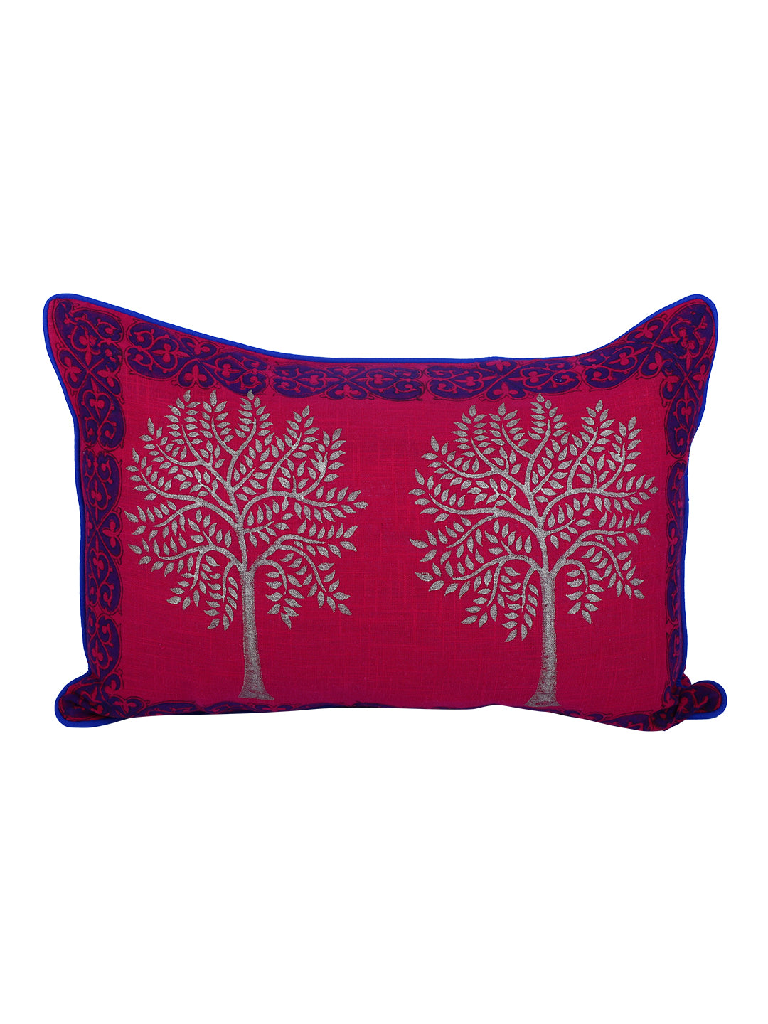 Rajasthan Décor Hand Block Floral Pink Color Cotton Cushion Cover set of 2 (12x18 inches)
