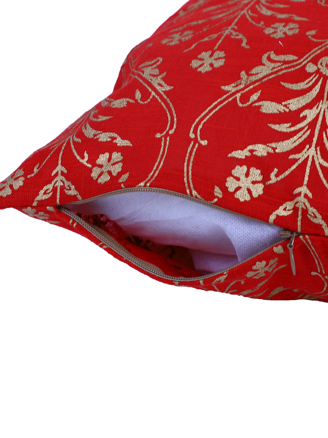 Rajasthan Décor Hand Block Floral Red and Gold Cotton Cushion Cover set of 2 (16x16 inches)