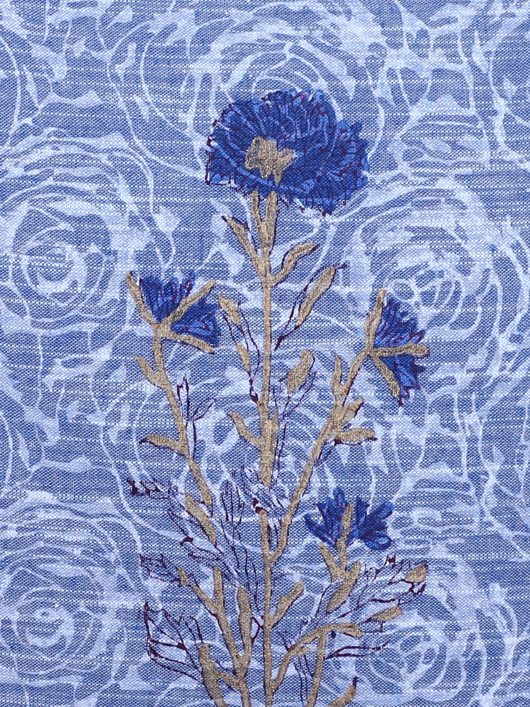 Rajasthan Décor Hand Block Floral Sky Blue Cotton Cushion Cover set of 2 (16x16 inches)