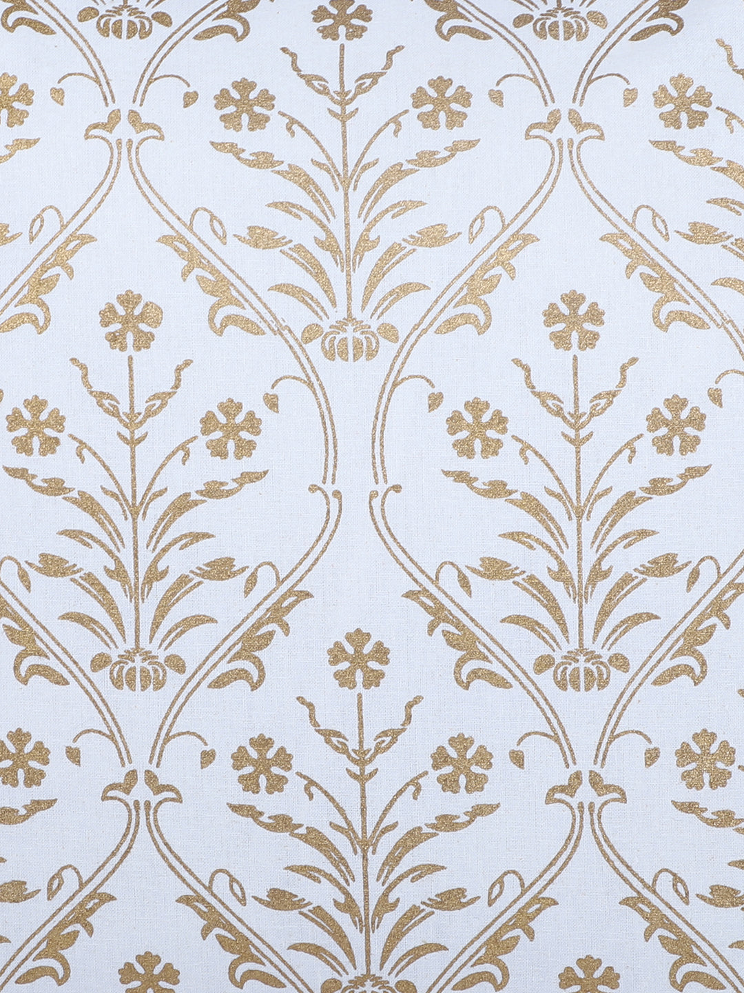 Rajasthan Décor Hand Block Floral White and Gold Cotton Cushion Cover set of 2 (16x16 inches)