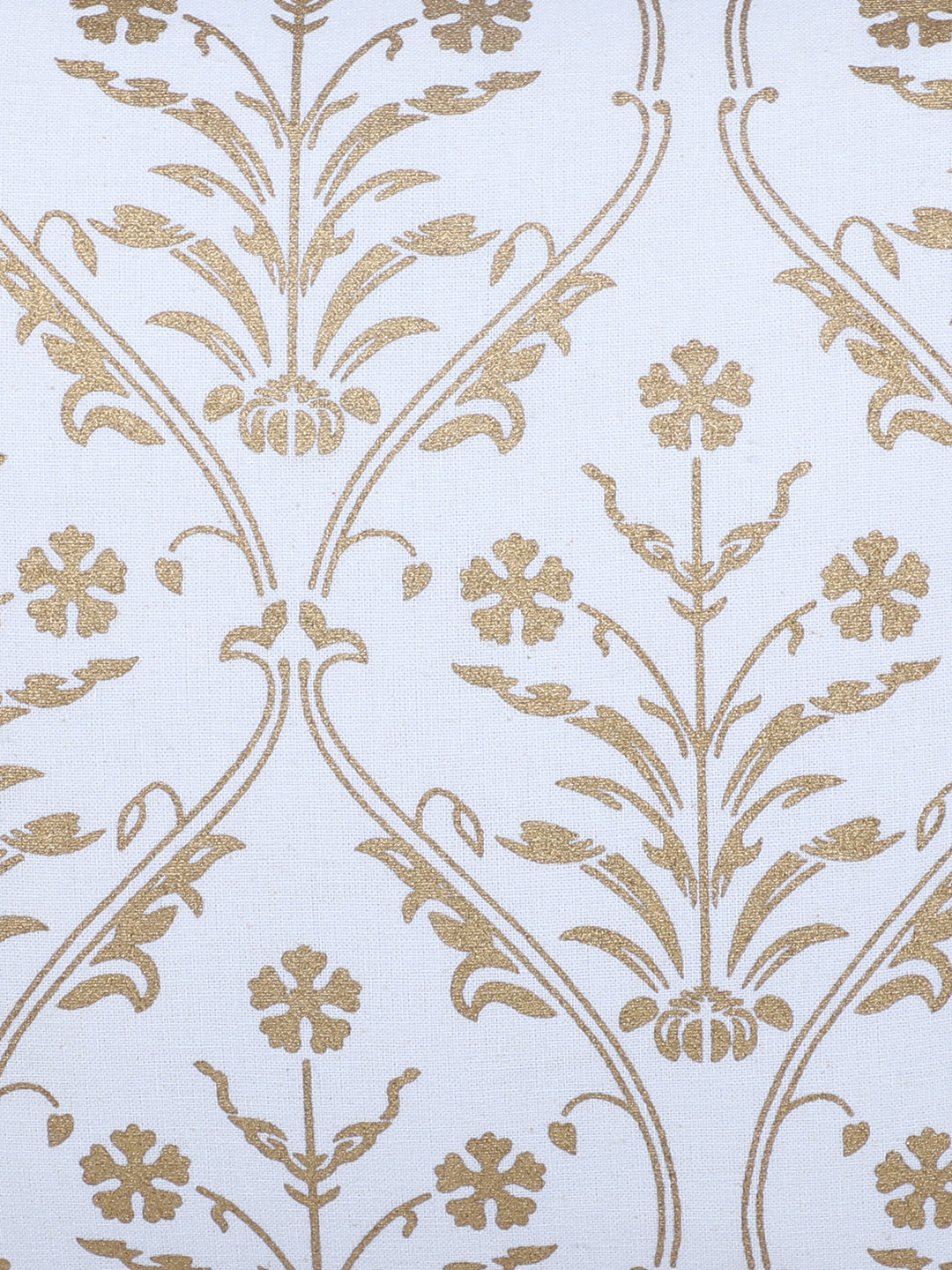 Rajasthan Décor Hand Block Floral White and Gold Cotton Cushion Cover set of 2 (12x12 inches)