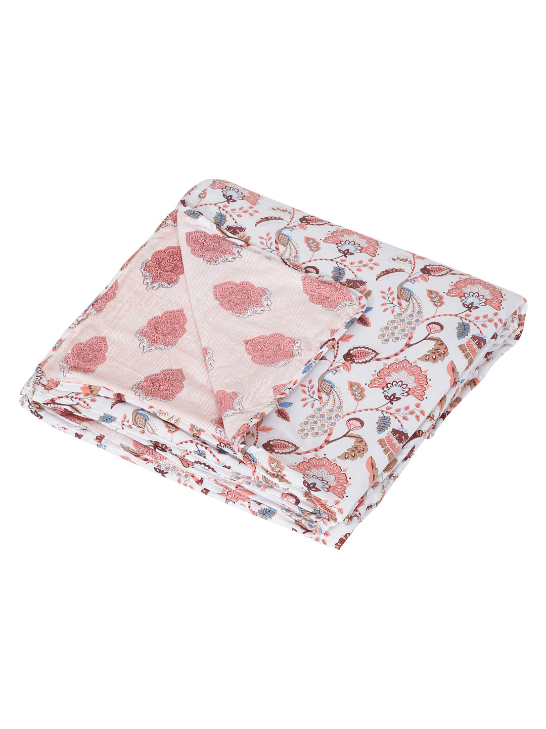 White and Pink Floral Printed 120 GSM Revesible Cotton Double Bed AC Dohar