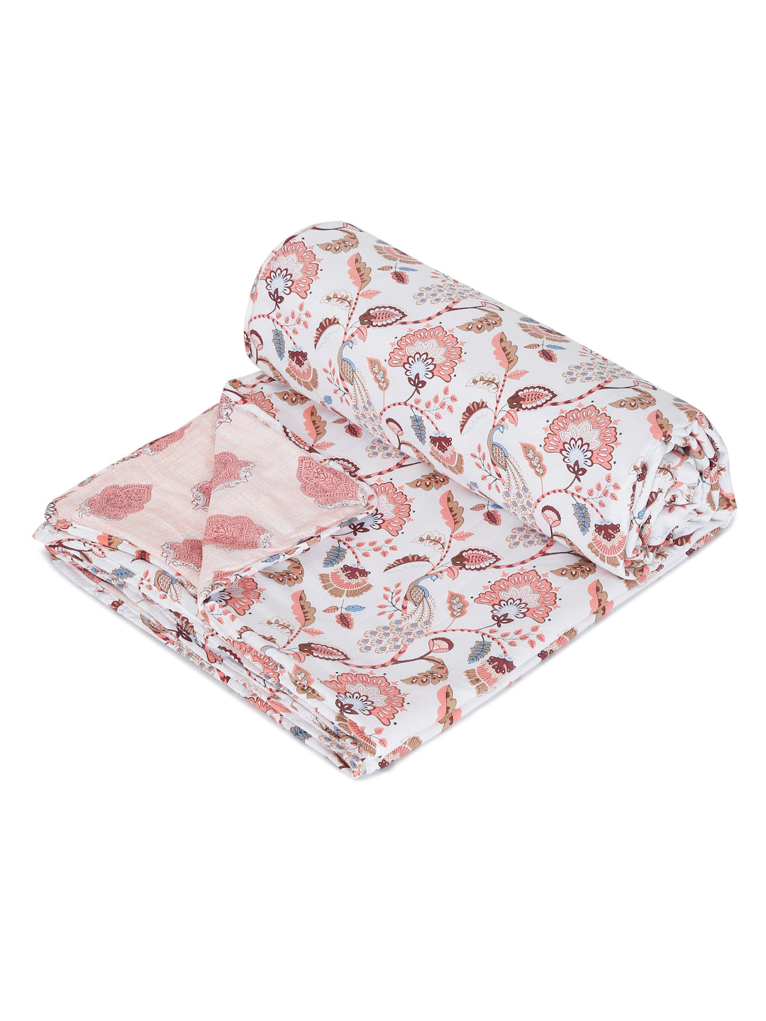 White and Pink Floral Printed 120 GSM Revesible Cotton Double Bed AC Dohar