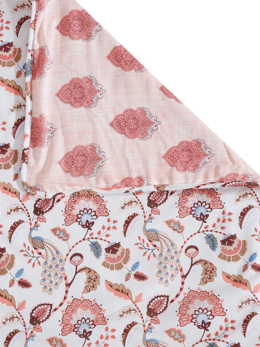 White and Pink Floral Printed 120 GSM Revesible Cotton Double Bed AC Dohar
