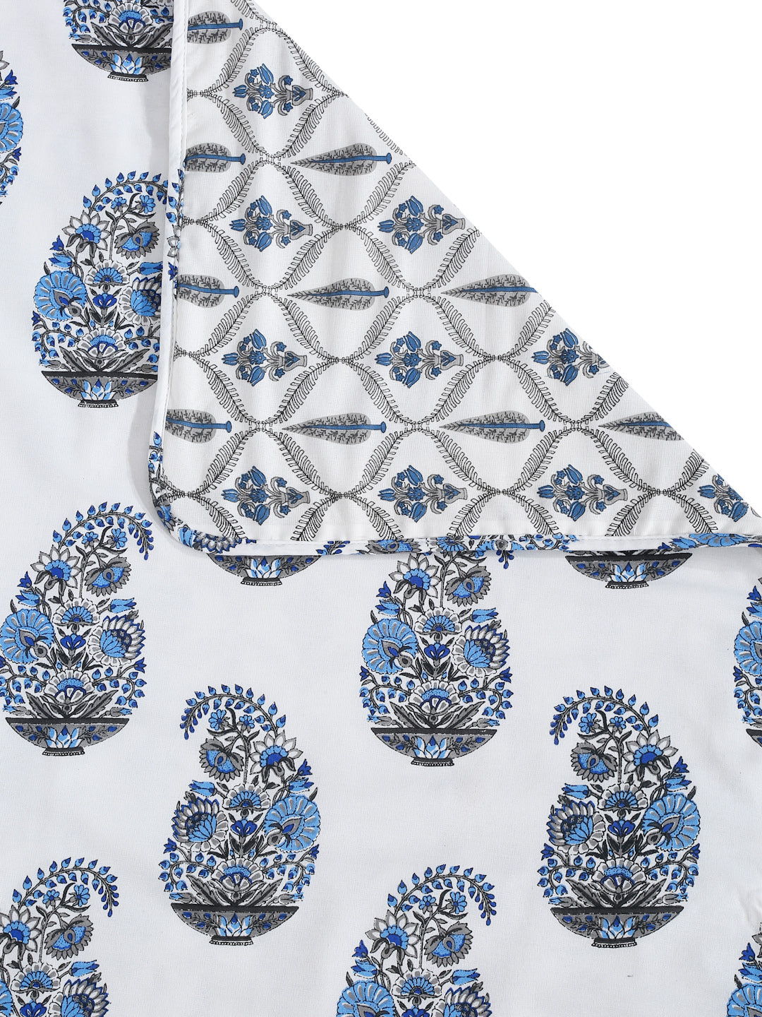 White and Blue Printed 120 GSM Revesible Cotton Single Bed AC Dohar