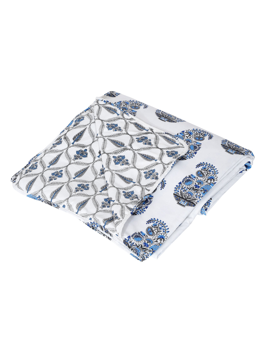 White and Blue Printed 120 GSM Revesible Cotton Single Bed AC Dohar