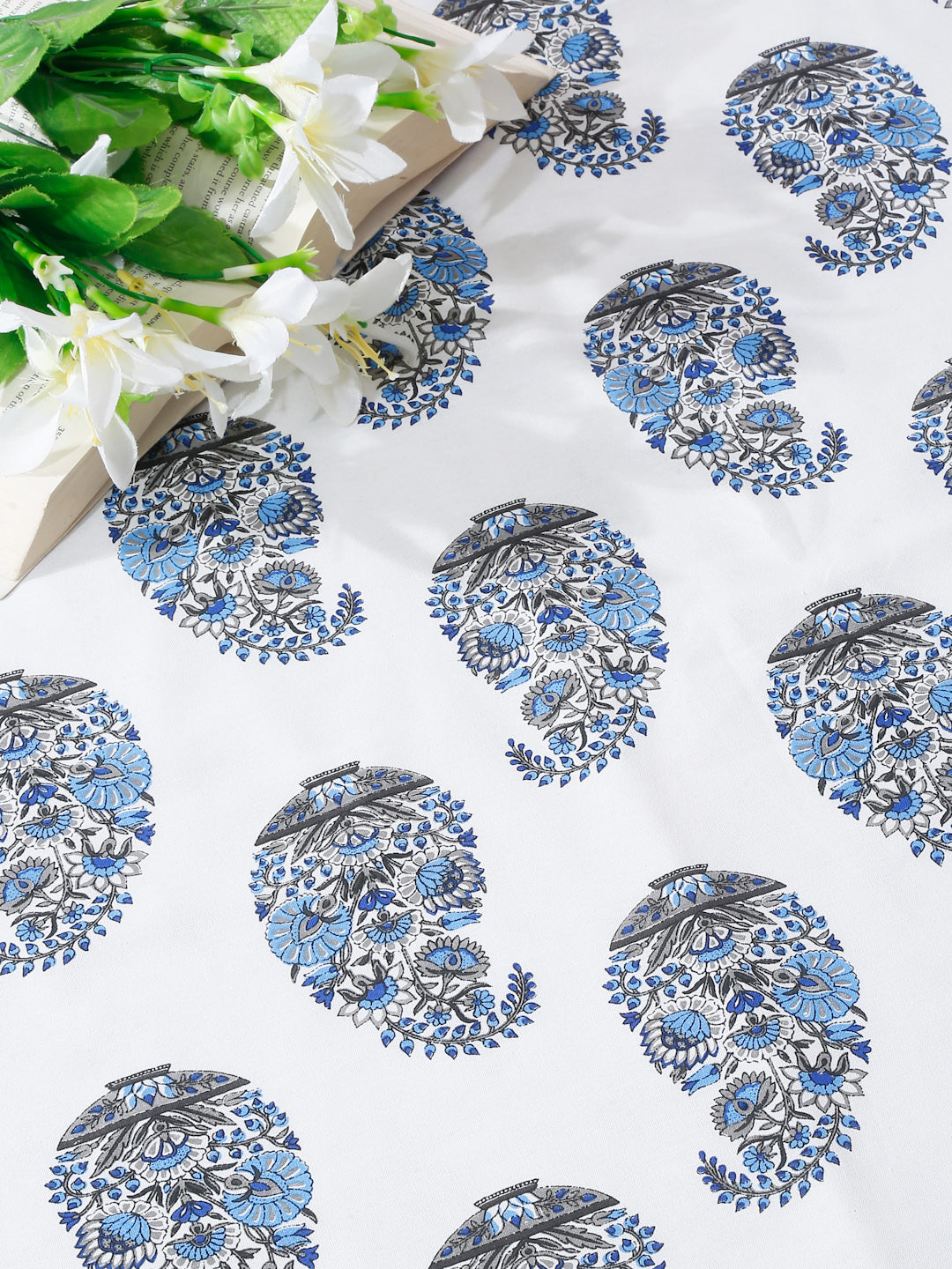 White and Blue Printed 120 GSM Revesible Cotton Single Bed AC Dohar