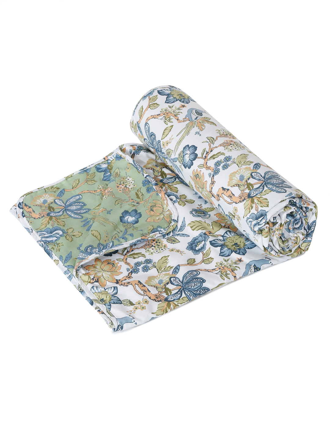 Green Floral Printed 120 GSM Revesible Cotton Single Bed AC Dohar
