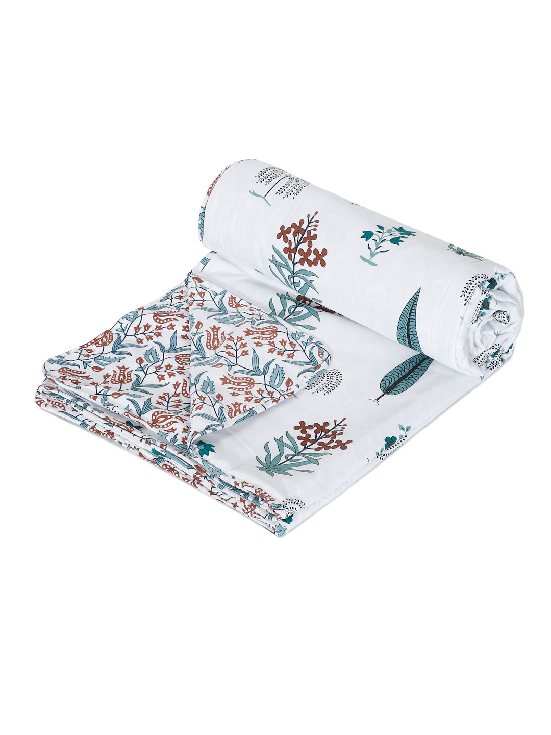 White Floral Printed 120 GSM Revesible Cotton Single Bed AC Dohar