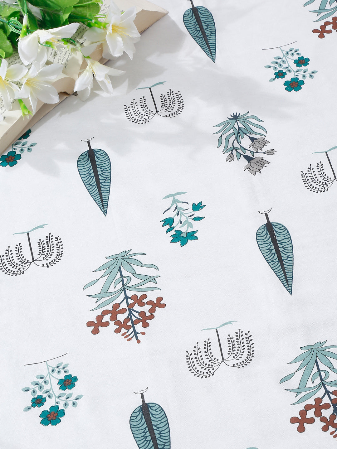 White Floral Printed 120 GSM Revesible Cotton Single Bed AC Dohar