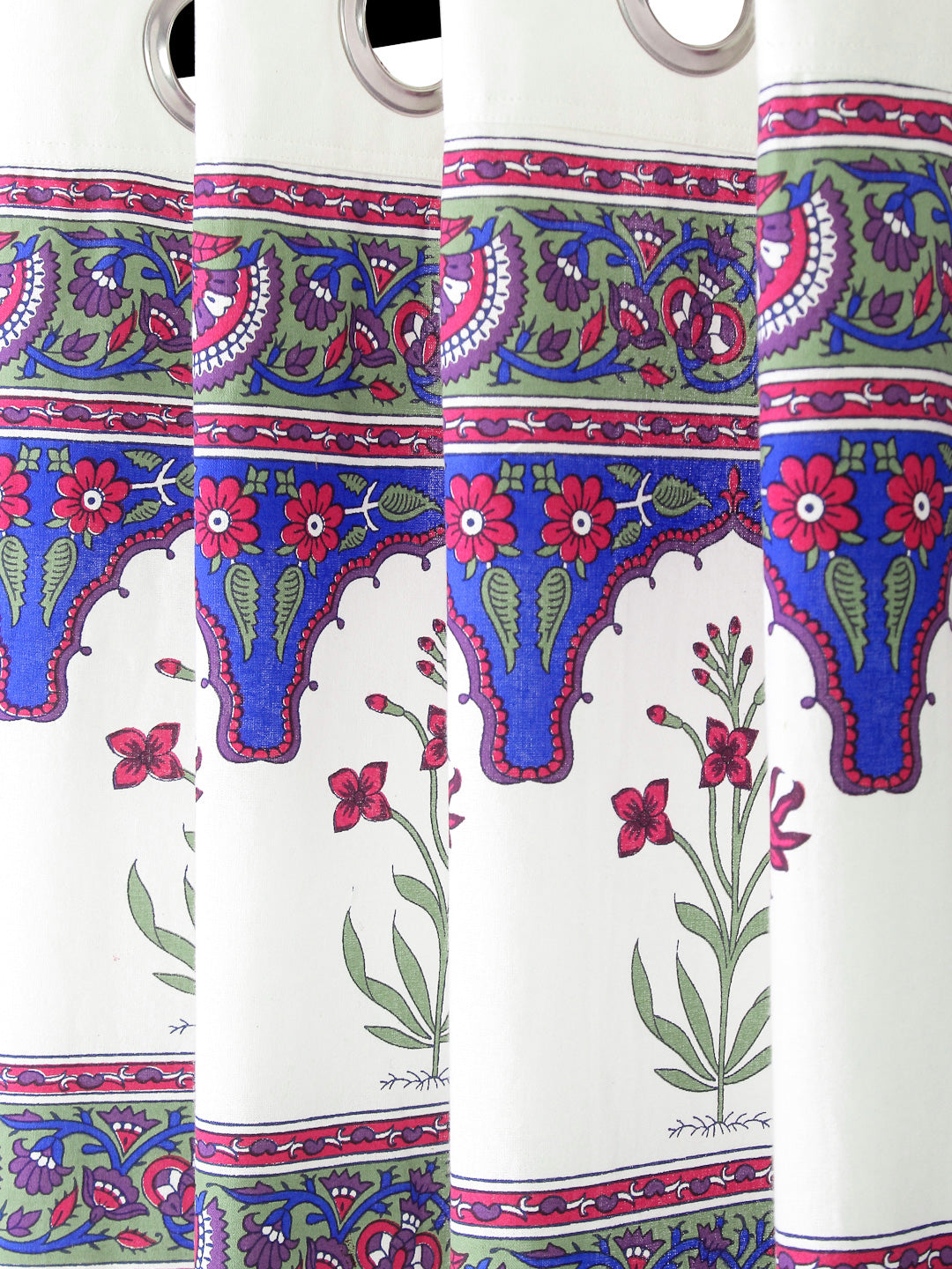 Rajsthan Décor Screen Print Cotton White Floral Door Curtain Set of 2 (54x85 Inch)