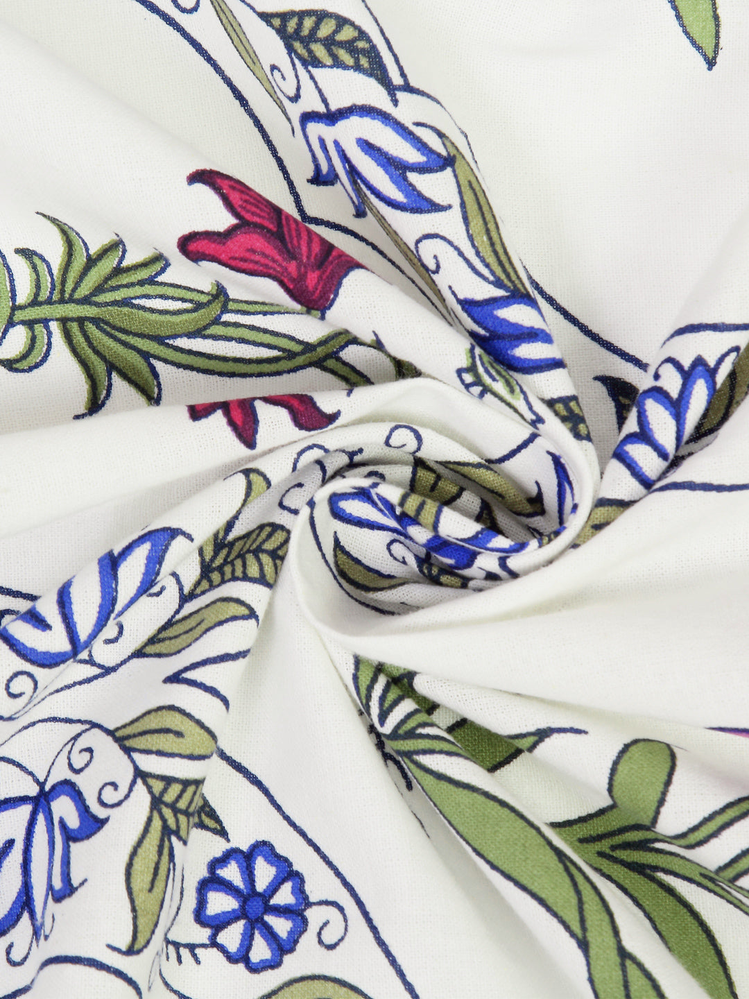 Rajsthan Décor Screen Print Cotton White Floral Door Curtain Set of 2 (54x85 Inch)