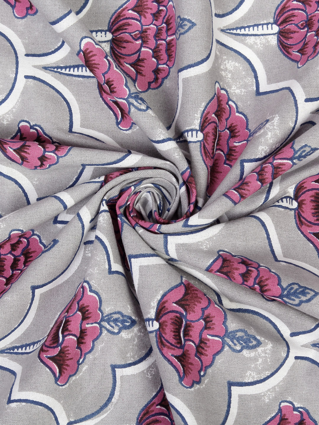 Rajsthan Décor Screen Print Cotton Grey Floral Door Curtain Set of 2 (54x85 Inch)