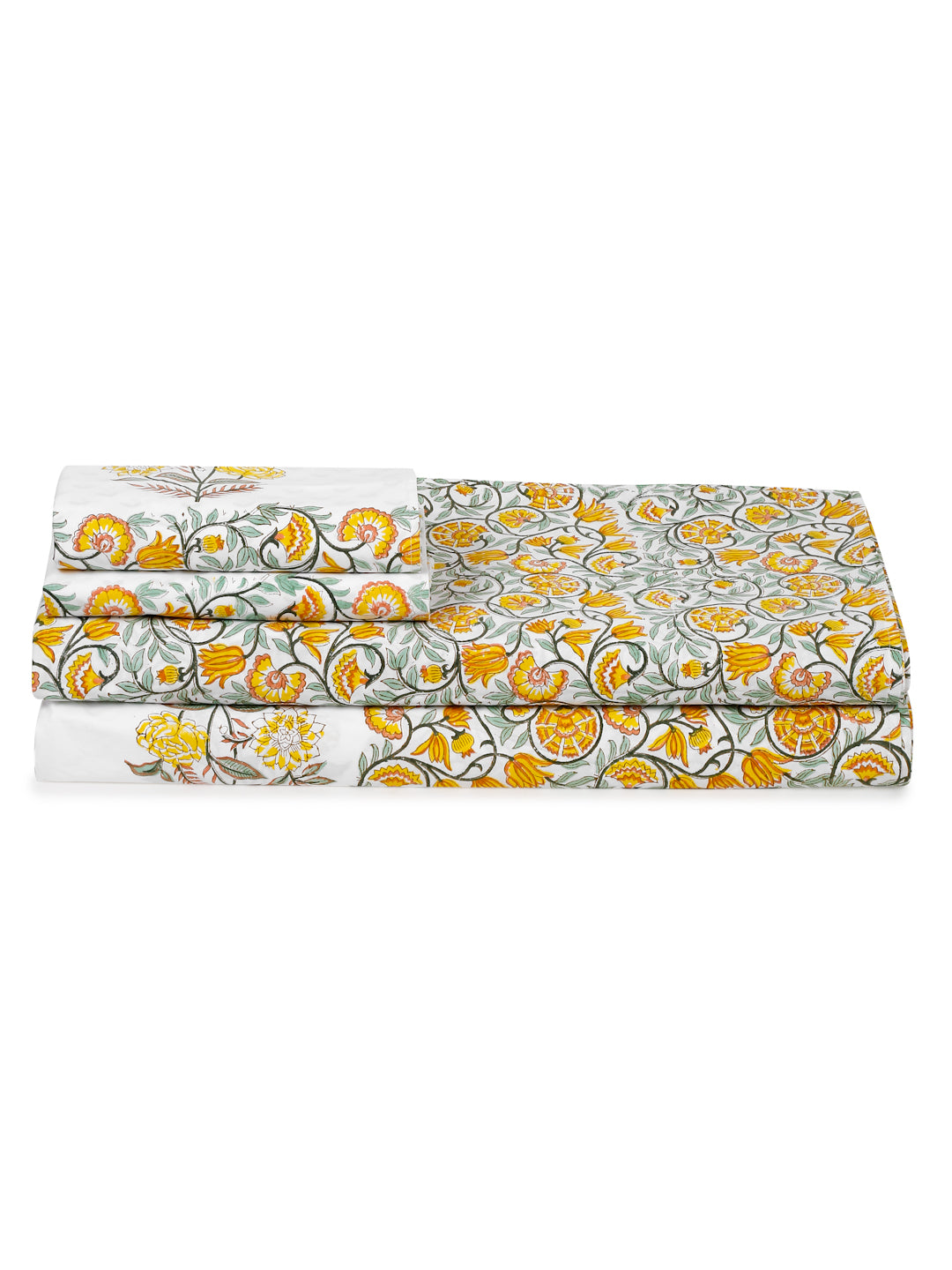 240 TC Percale Cotton Hand Block Cotton King Bedsheet with 2 Pillow Covers