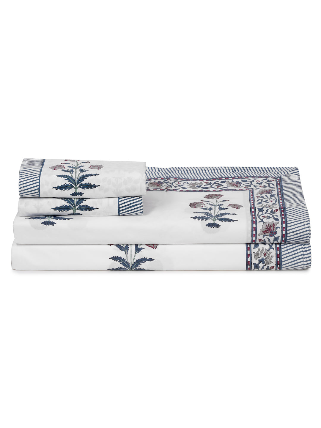 Rajasthan Decor 240 TC Percale Cotton Hand Block Cotton King Bedsheet with 2 Pillow Covers