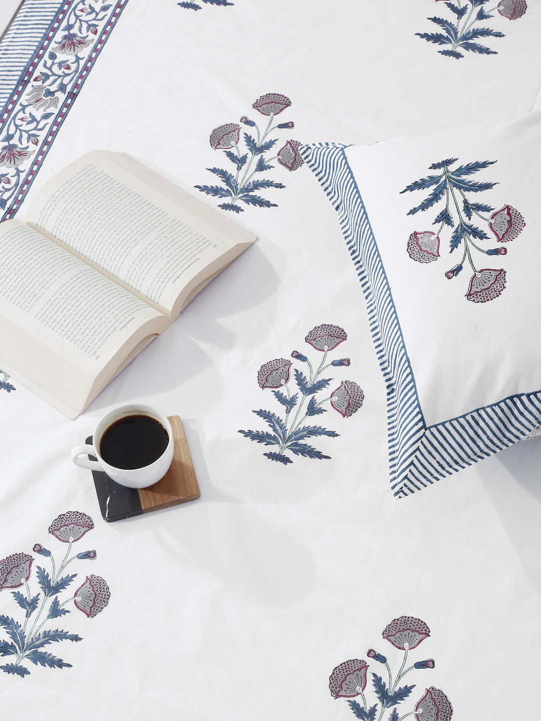 Rajasthan Decor 240 TC Percale Cotton Hand Block Cotton King Bedsheet with 2 Pillow Covers