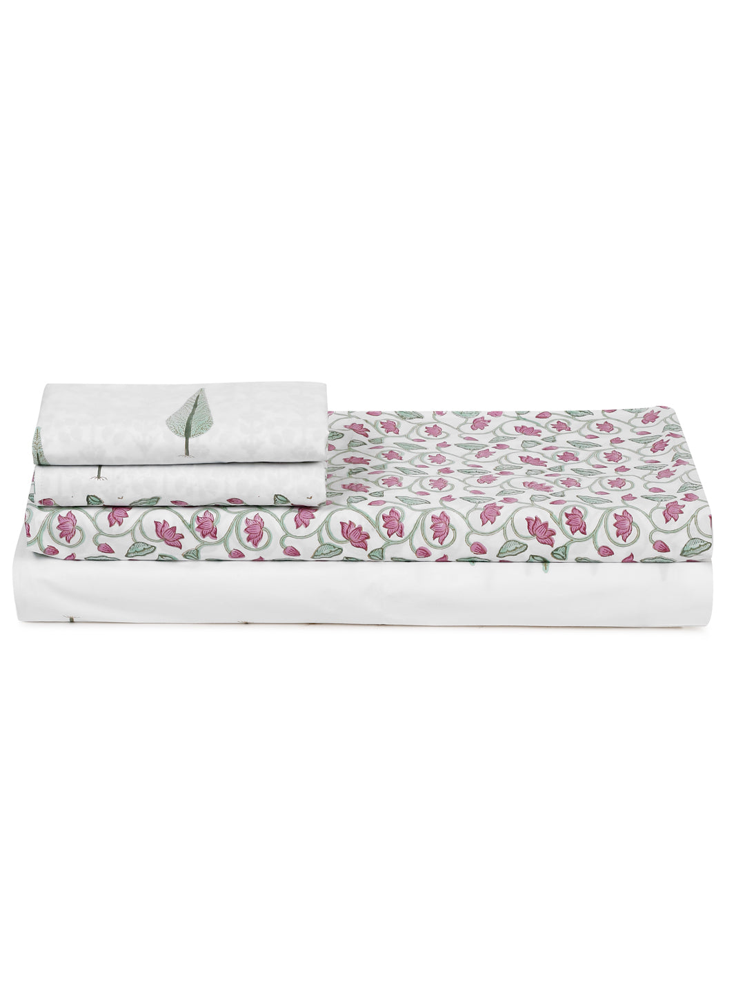 Rajasthan Decor 240 TC Percale Cotton Hand Block Cotton King Bedsheet with 2 Pillow Covers