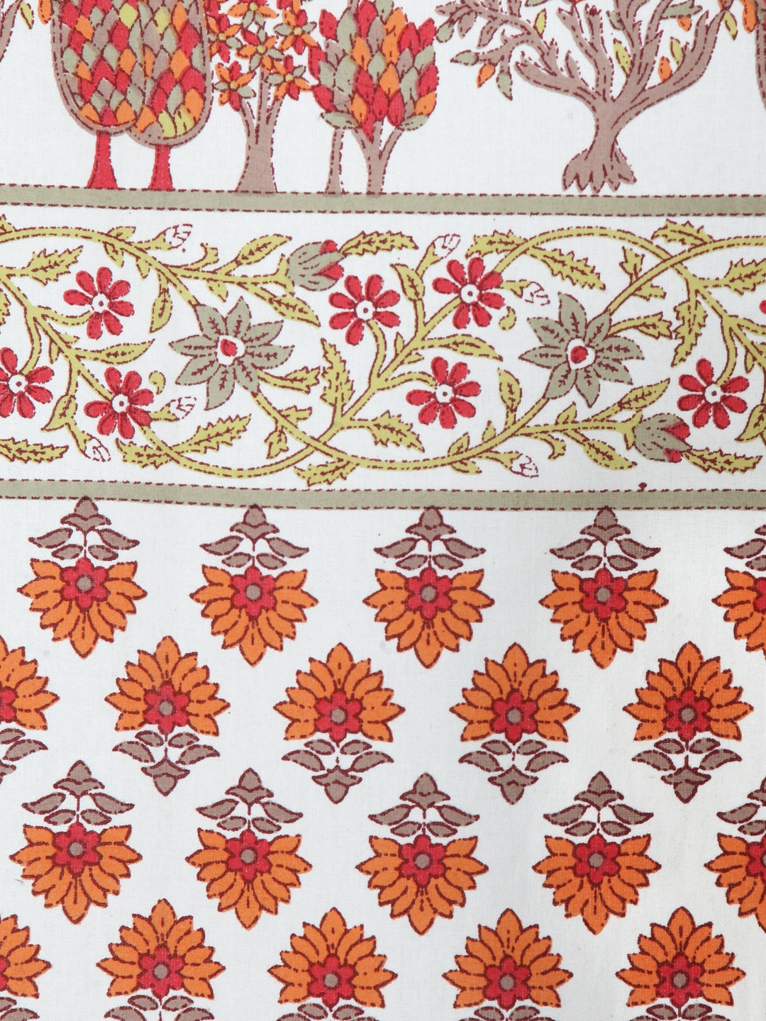 Rajsthan Décor Screen Print Cotton White and Orange Floral Long Door Curtain Single Pc (54x110 inch)