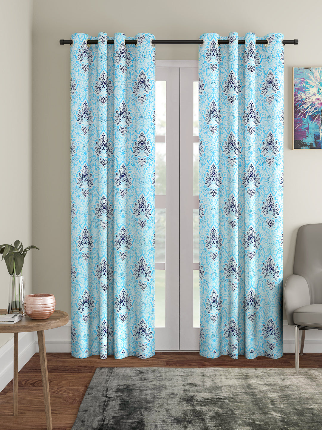 Rajsthan Décor Screen Print Cotton Floral Long Door Curtain Set of 2 (54x110 inch)