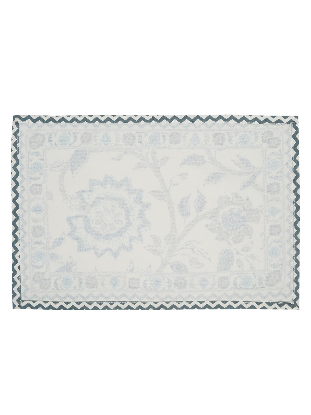 White and Green Set of 7 Cotton Printed Table Mat and Runner