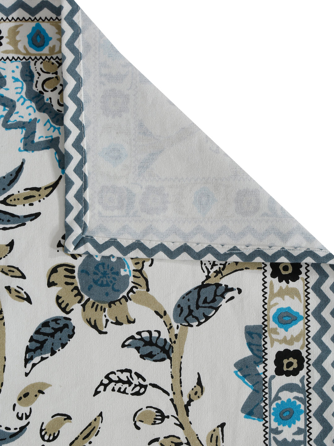 White and Green Set of 7 Cotton Printed Table Mat and Runner