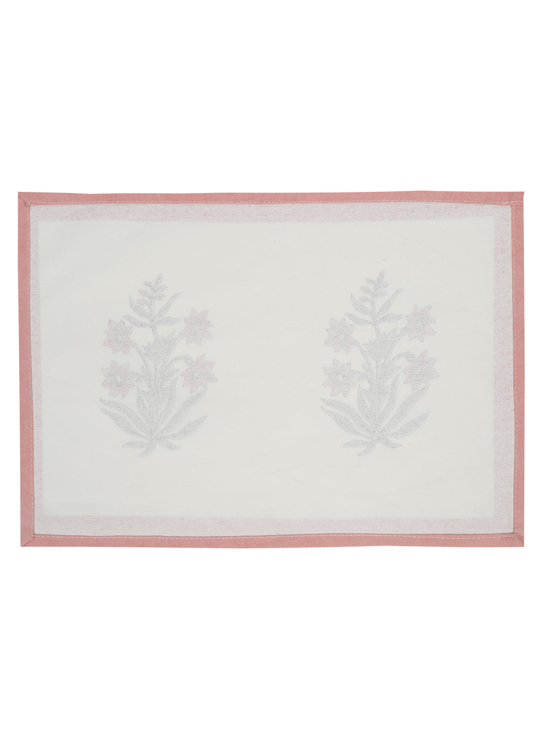 White and Pink Set of 7 Cotton Printed Table Mat and Runner