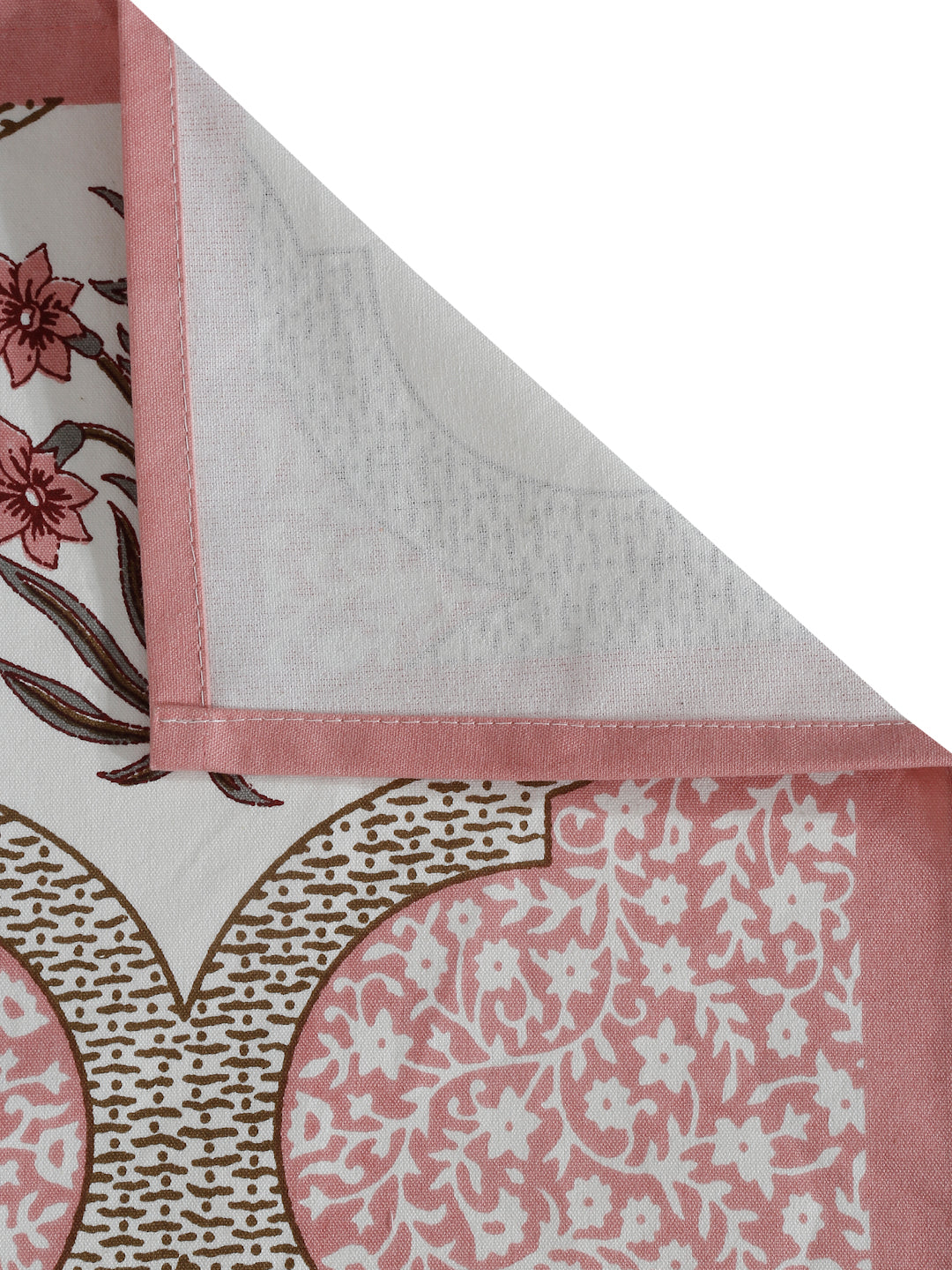 White and Pink Set of 7 Cotton Printed Table Mat and Runner