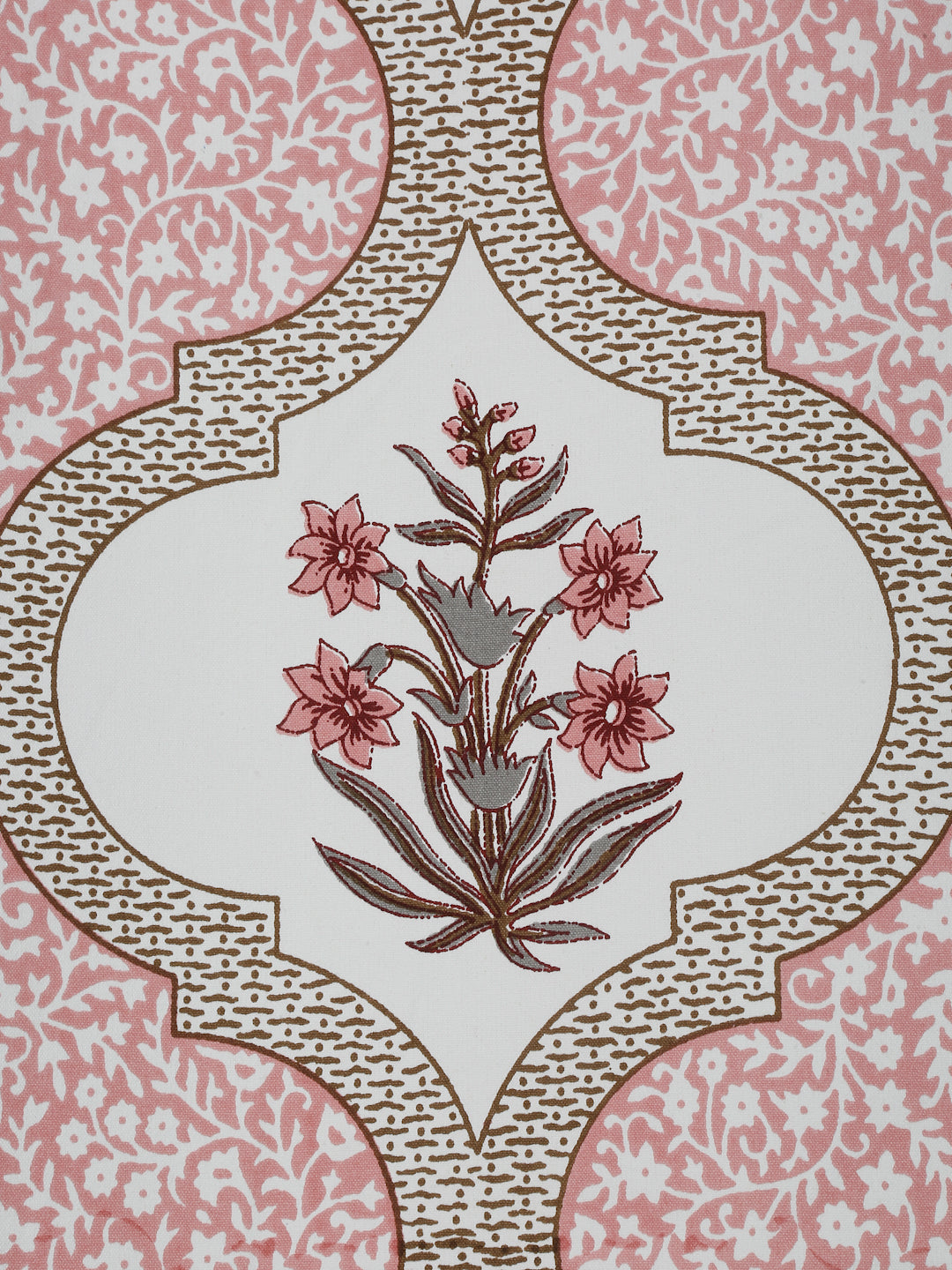 White and Pink Set of 7 Cotton Printed Table Mat and Runner