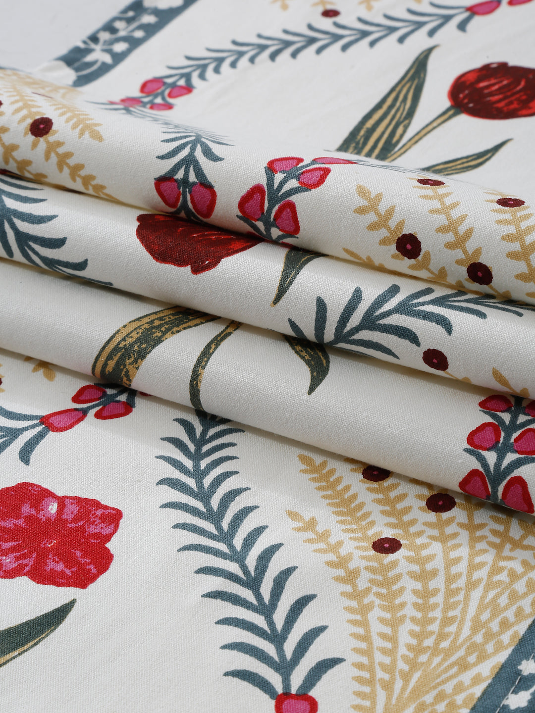 White and Yellow Set of 7 Cotton Printed Table Mat and Runner