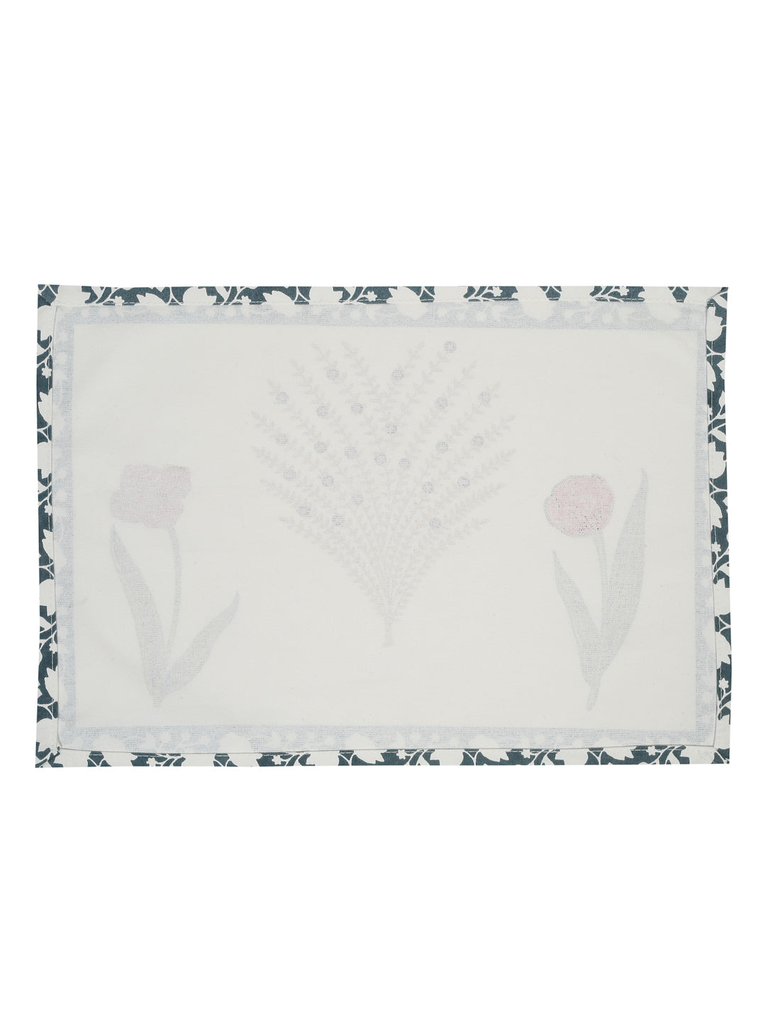 White and Yellow Set of 7 Cotton Printed Table Mat and Runner