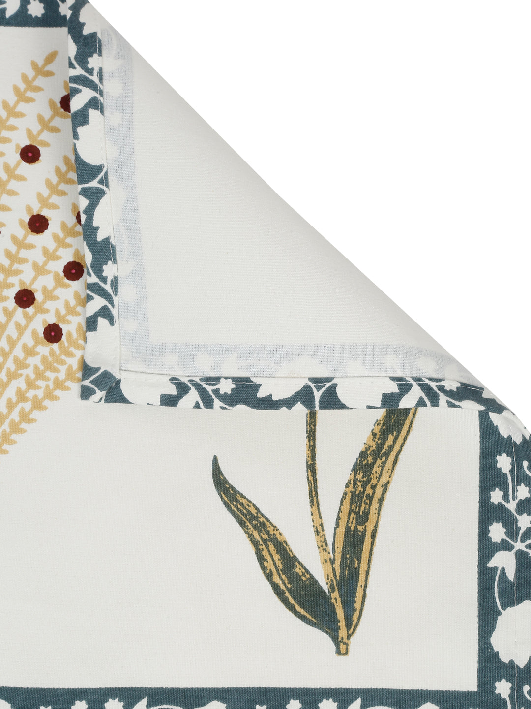 White and Yellow Set of 7 Cotton Printed Table Mat and Runner