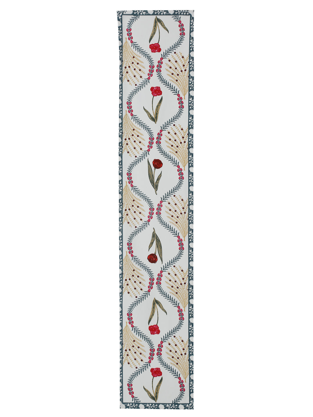 White and Yellow Set of 7 Cotton Printed Table Mat and Runner