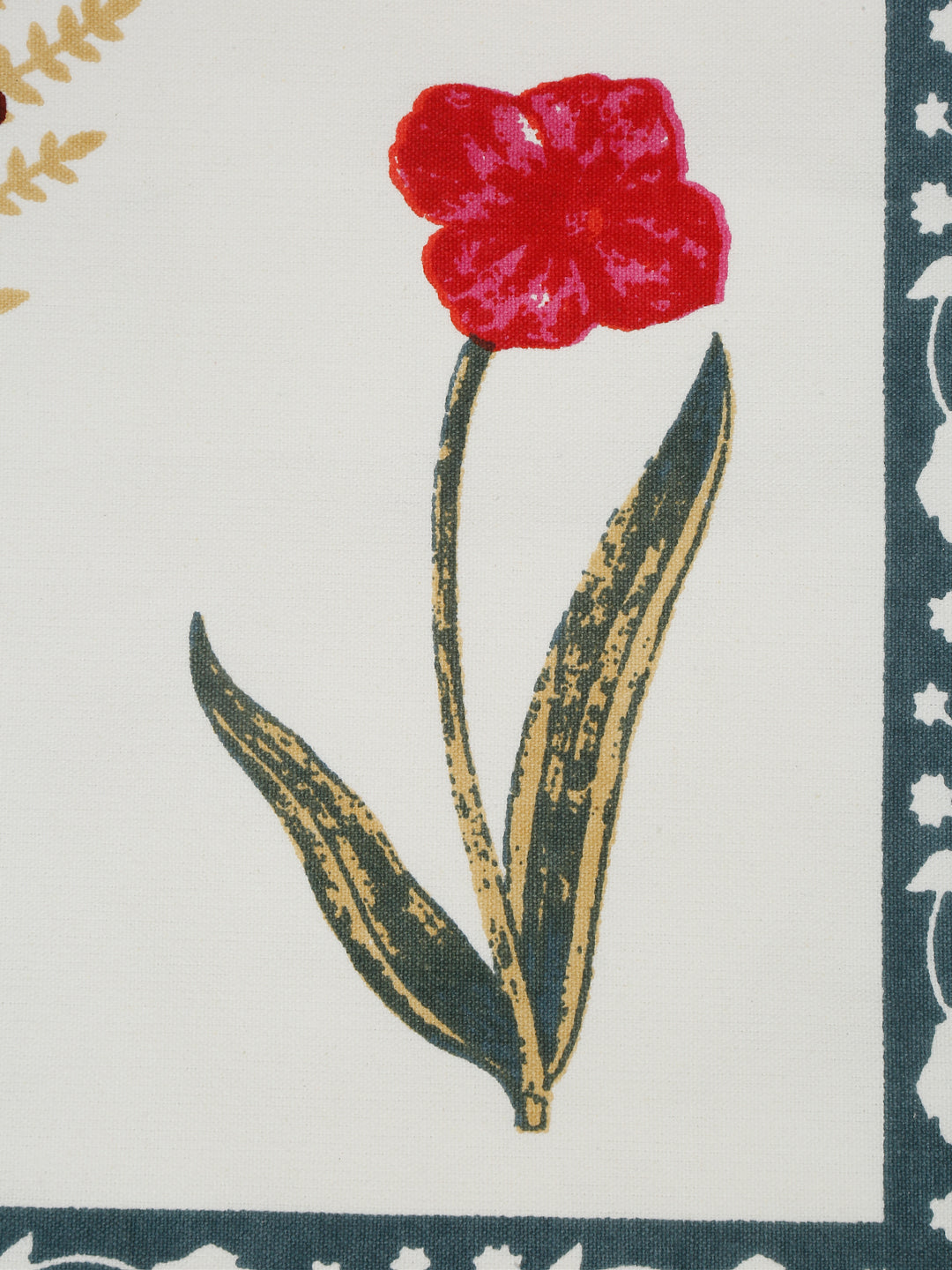 White and Yellow Set of 7 Cotton Printed Table Mat and Runner