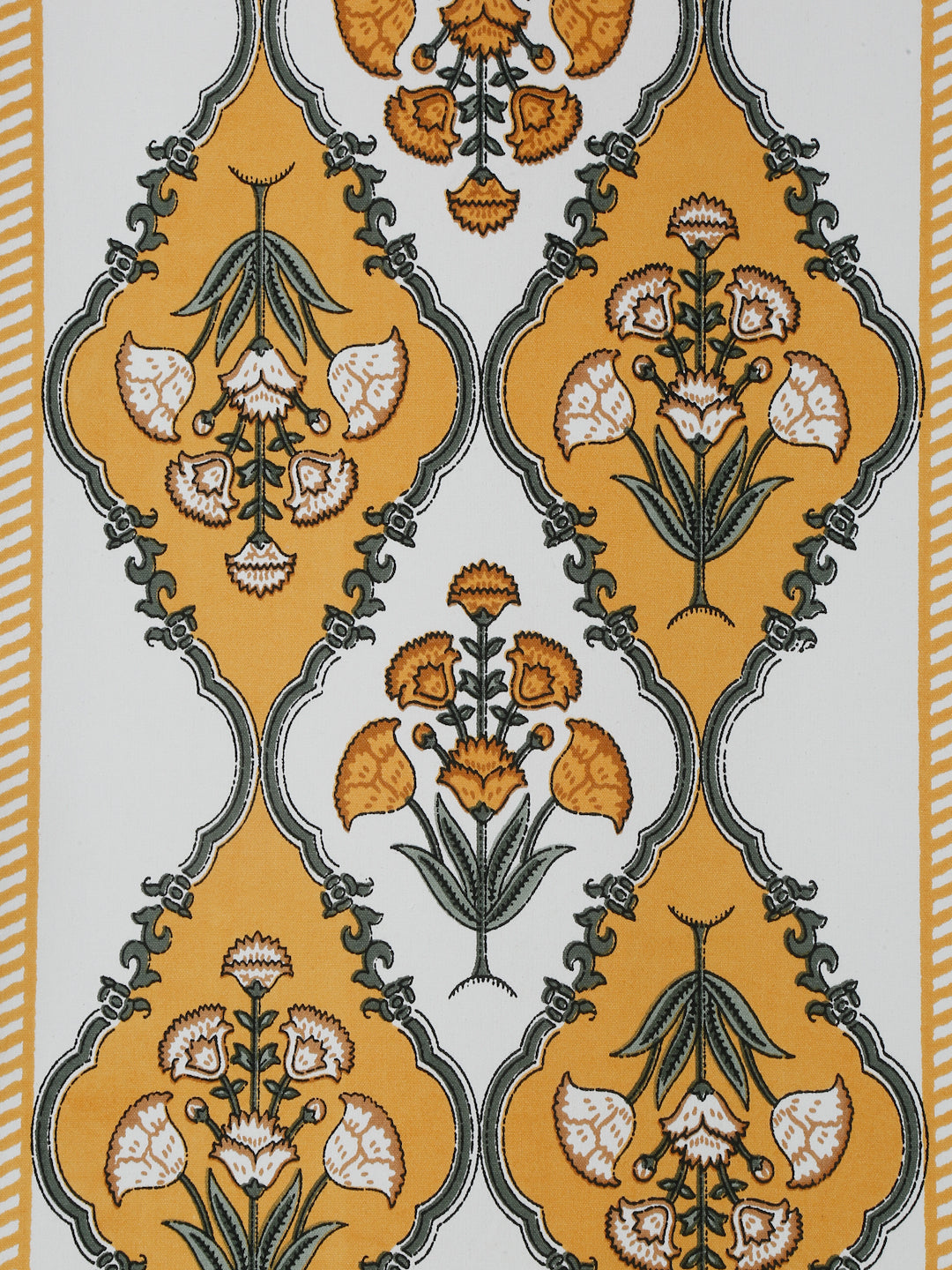 White and Yellow Set of 7 Cotton Printed Floral Table Mat and Runner