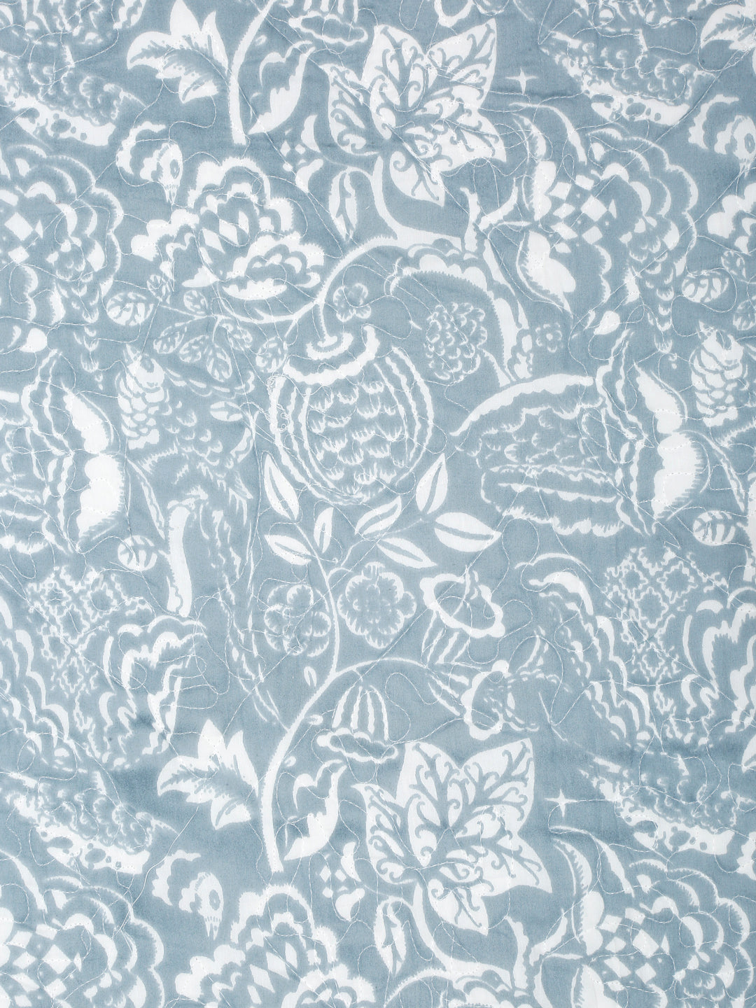 Rajasthan Decor White and Grey Cotton Double Bed Quilted Bed Spread with 2 Pillow Covers