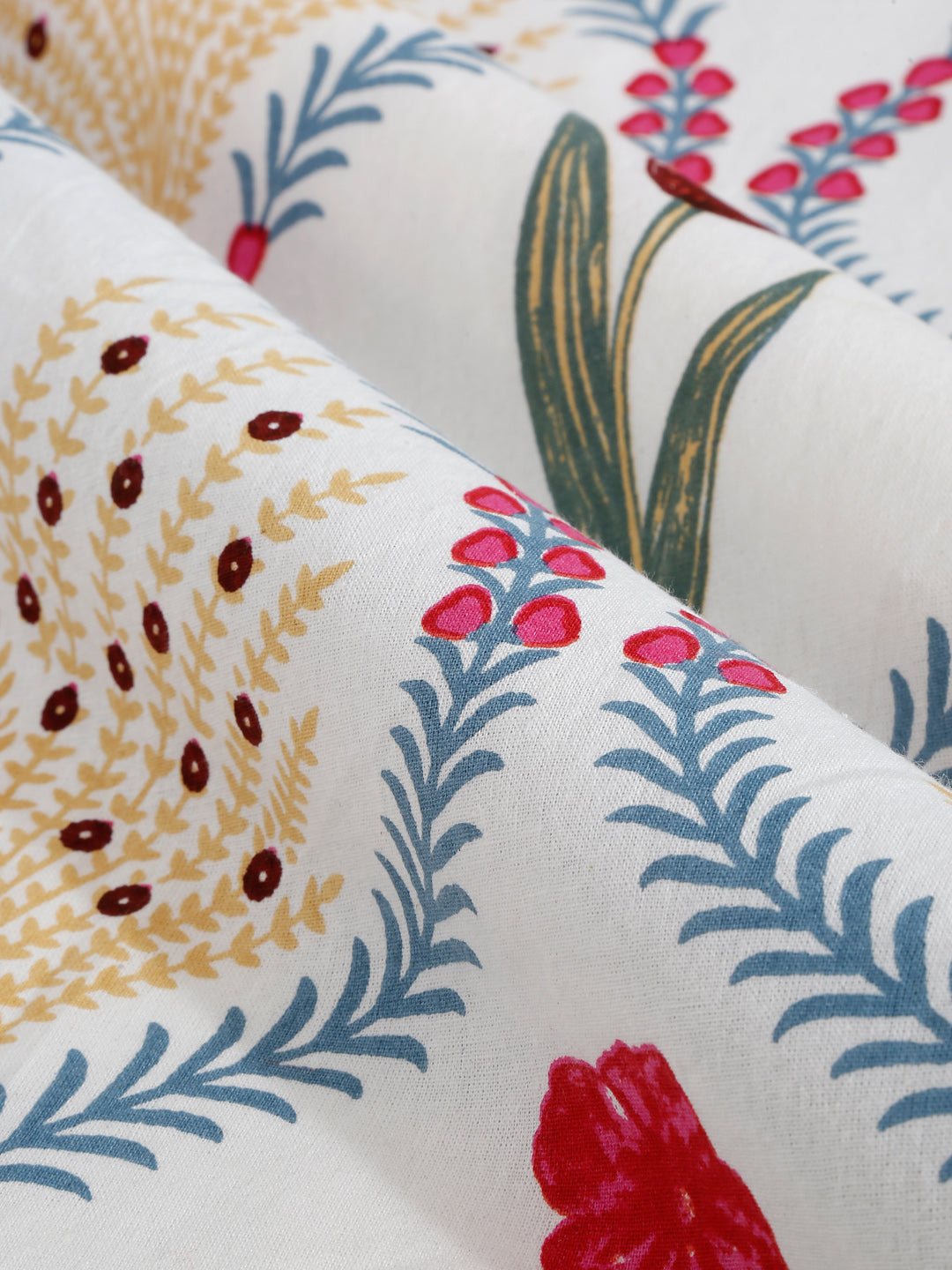 White and Red Floral Cotton Single Bed sheet with 1 Pillow Cover