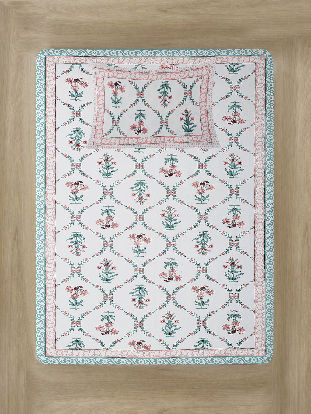 White Floral Print 144 TC Cotton Single Bed Sheet with 1 Pillow Cover
